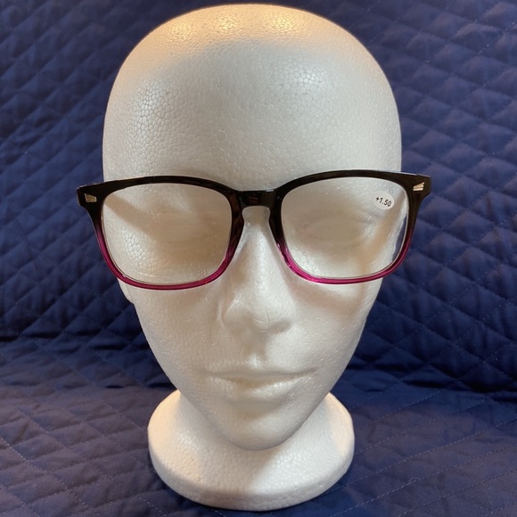 Blue Blocking +1.50 Reading Glasses. New. Flexible Temple. Black & Raspberry - Picture 3 of 10